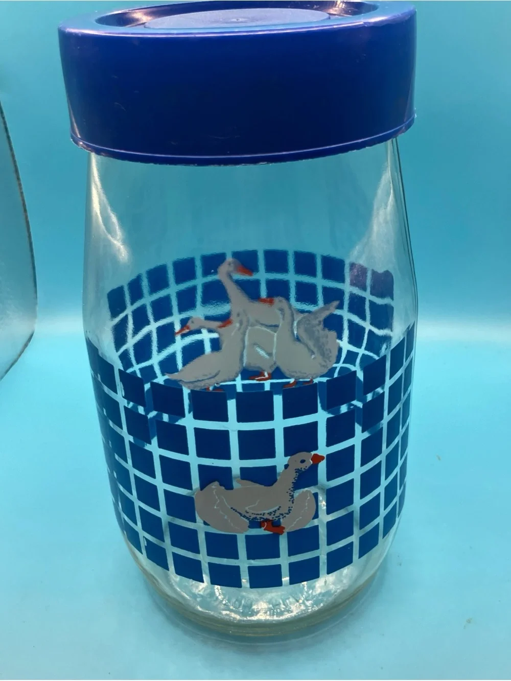 Carlton Glass Canister 1.5L collector Jar Vintage Geese Goose Duck Blue with Lid